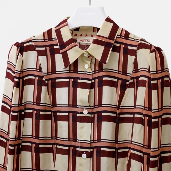 Marni Cream Plaid Silk Blouse - Picture 4 of 13